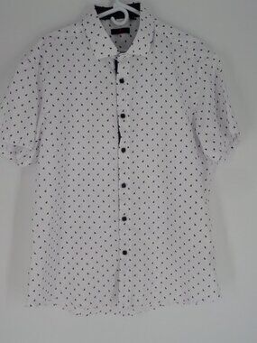 BC Collection Mens Short Sleeve Nautical Print Shirt White n Black SZ XL EUC